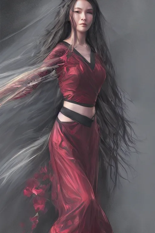 Image similar to photorealistic portrait of a dark mystical goddess wearing a qipao dress, environmental, fantasy, atmospheric, hyper realistic, artstation, art by artgerm, andres rodriguez and john william waterhouse