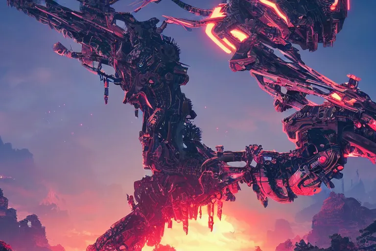 Image similar to ravager machine mecanical creature robot of horizon forbidden west horizon zero dawn radiating a glowing aura global illumination ray tracing hdr fanart arstation by ian pesty and alena aenami artworks in 4 k