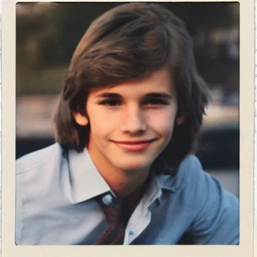 Image similar to a color photograph of a very handsome young guy in 1 9 7 8, he is at college