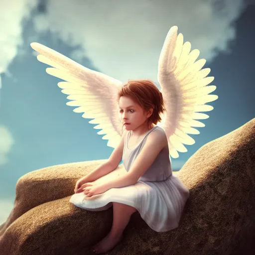 Prompt: photo of cute angel sitting on a cloud, ultra realistic, concept art, intricate details, highly detailed, photorealistic, octane render, 8 k, unreal engine,