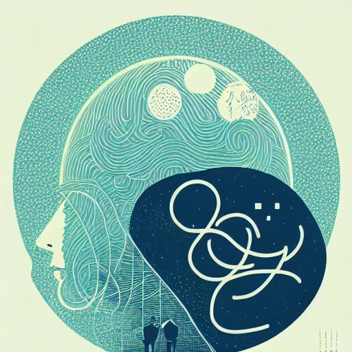 Image similar to a wandering mind, logo, simple white background victo ngai, kilian eng