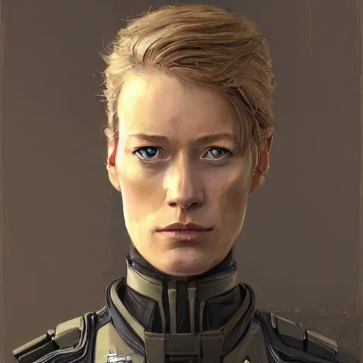 Image similar to portrait of a woman by greg rutkowski, she looks like mackenzie davis, impeccable military composure, wearing tactical gear of the galactic alliance, star wars expanded universe, she is about 6 0 years old, highly detailed portrait, digital painting, artstation, concept art, smooth, sharp foccus ilustration, artstation hq