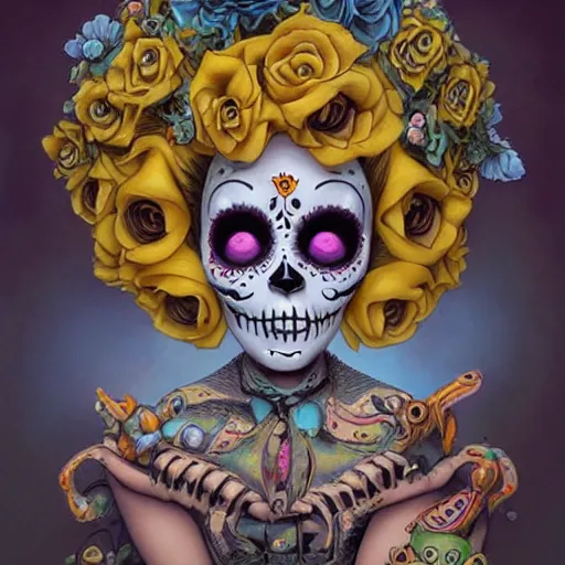 Prompt: Lofi dio de los muertos portrait Pixar style by Joe Fenton and Stanley Artgerm and Tom Bagshaw and Tim Burton