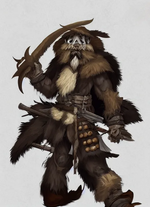 Image similar to bugbear ranger, black beard, dungeons and dragons, hunters gear, character design on white background, by makoto shinkai