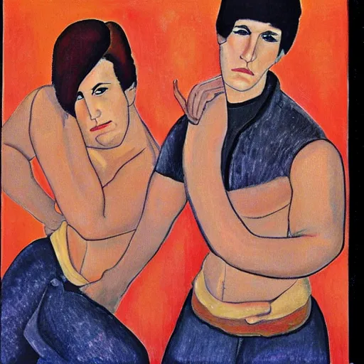 Prompt: double dragon in the style of Modigliani