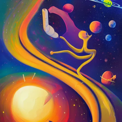 Prompt: a painting of in a dream, are all the characters really you?, poster art by tim biskup, behance contest winner, space art, poster art, wallpaper, digital illustration