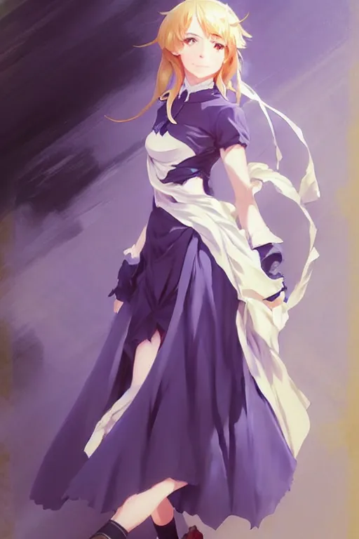 Image similar to greg manchess painting of anime art full body portrait character concept art, anime key visual of violet evergarden, j. c leyendecker, trending on pixiv fanbox, violet evergarden