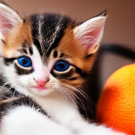 Prompt: cute kitten playing on mobile phone, orange and white