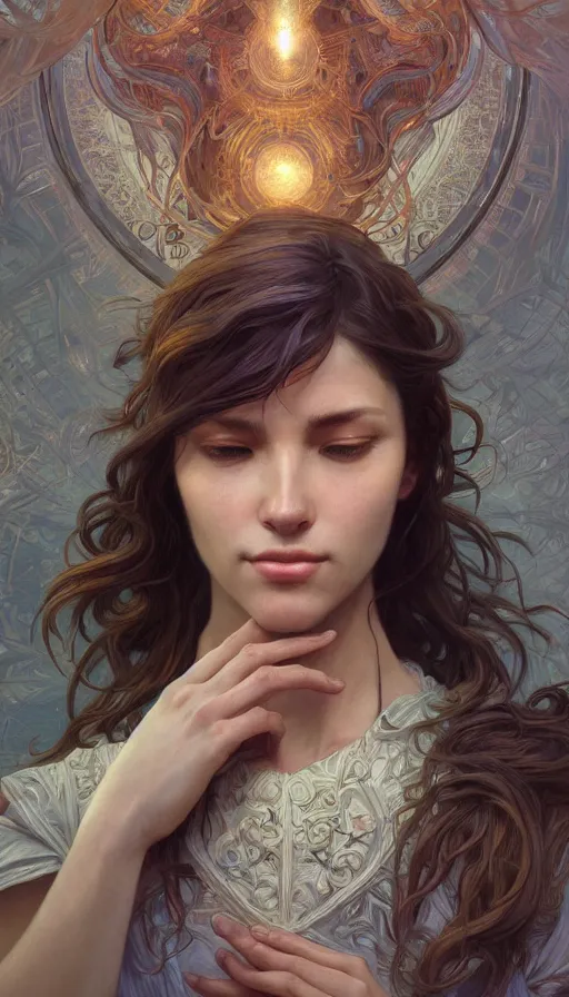 Image similar to the meaning of life, fibonacci, sweat drops, insane, intricate, highly detailed, digital painting, artstation, concept art, smooth, sharp focus, illustration, Unreal Engine 5, 8K, art by artgerm and greg rutkowski and alphonse mucha