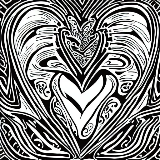 Image similar to clean black and white print, logo of an heart with a stylized human body form inside, variations