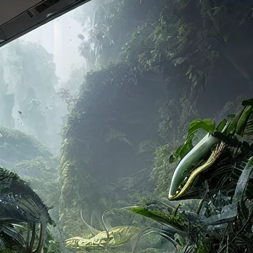 Prompt: epic, ultra detailed, hyper - real alien jungle by zaha hadid and greg rutkowski