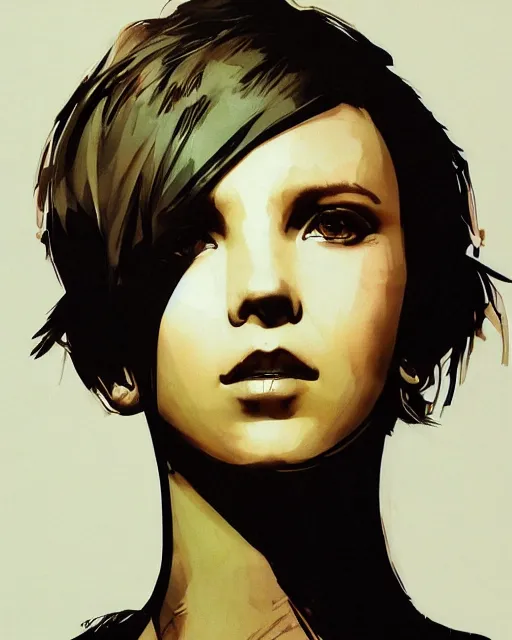 Prompt: short hair millie bobby brown by yoji shinkawa