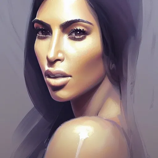 Image similar to “ portrait of kim kardashian by greg rutkowski, young, attractive, highly detailed portrait, scifi, digital painting, artstation, concept art, smooth, sharp foccus ilustration, artstation hq ”