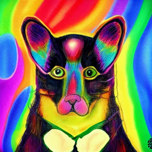 Image similar to portrait friendly cute happy stylish realistic rainbow pet. background in the style of art nouveau. lively. colorful. hd.