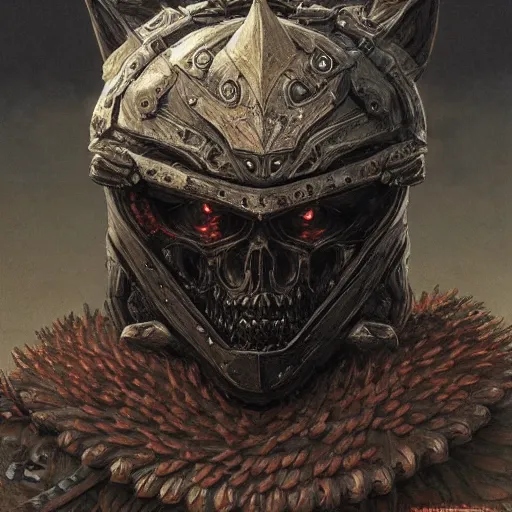 Image similar to berserk skullknight black armor, anthropomorphic shiba inu, shiba inu face, stuning 3 d render, masterpiece, glowing aura, by donato giancola and greg rutkowski and wayne barlow and zdzisław beksinski, realistic face