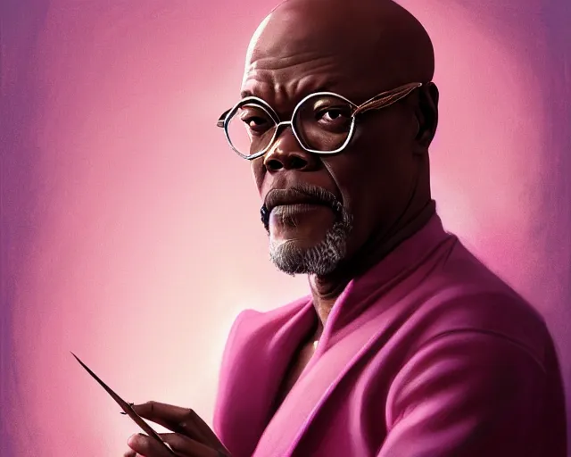 Image similar to photography of samuel l jackson in a pink ballerina outfit, deep focus, d & d and mtg, fantasy, intricate, elegant, highly detailed, digital painting, artstation, concept art, matte, sharp focus, illustration, hearthstone, art by artgerm and greg rutkowski and alphonse mucha