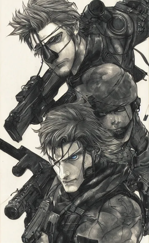 Prompt: solid snake by yoshitaka amano