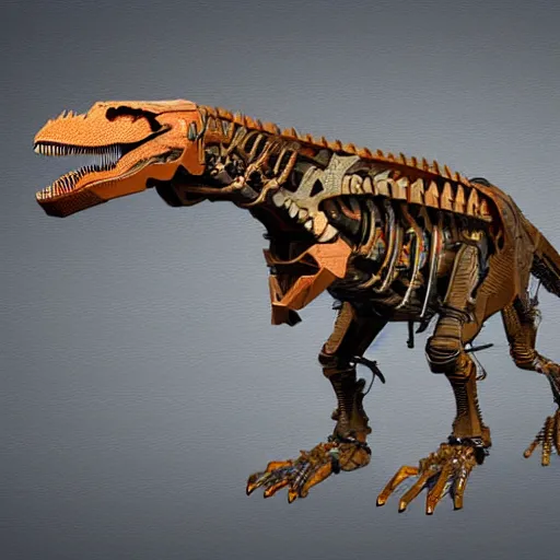 Image similar to an illustration of the full body of a cyborg t-rex, photorealistic, detailed, textured, award-winning