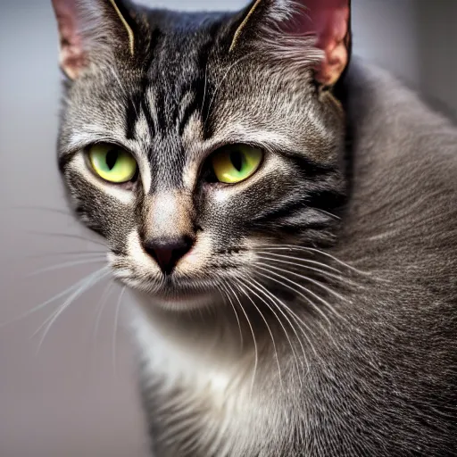 Prompt: A cat with metallic fur, hyperrealistic, bokeh, XF IQ4, f/1.4, ISO 200, 1/160s, 8K, RAW, unedited, symmetrical balance, in-frame, sharpened