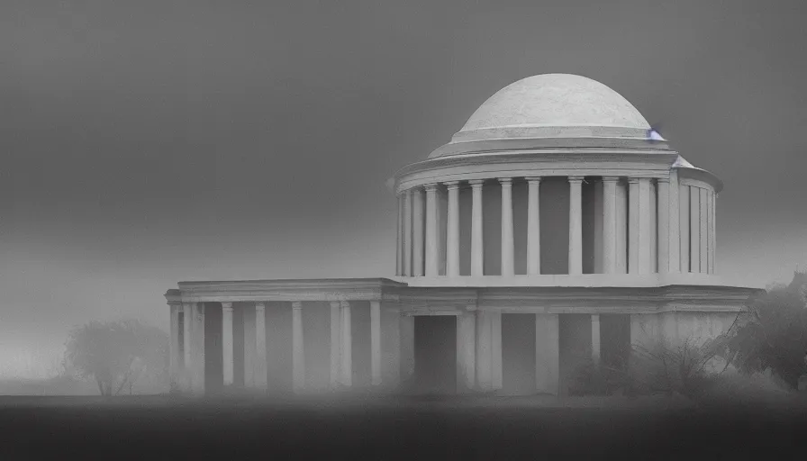 Image similar to destroyed jefferson memorial, cloudy day, debris, dust, hyperdetailed, artstation, cgsociety, 8 k