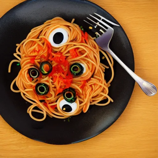 Image similar to spaghetti and eyeballs