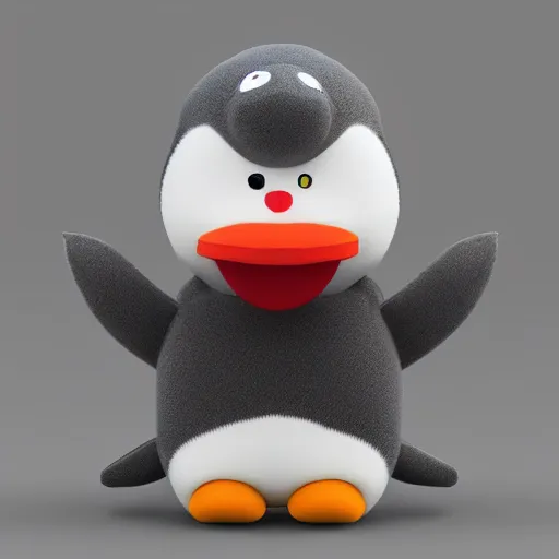 Prompt: Cute japanese mascot penguin wearing a beanie, 3d, redshift, octane, style of character design, style of plush toy