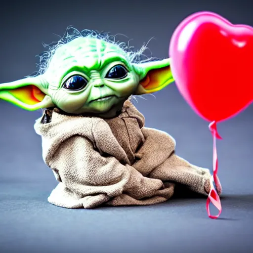 Prompt: Baby yoda holding a heart shaped balloon, accurate, hyperdetailed, intricate detail, insanely detailed and intricate, edge to edge, solid color background intricate, highly detailed, smooth, sharp focus, detailed, high contrast, full frame