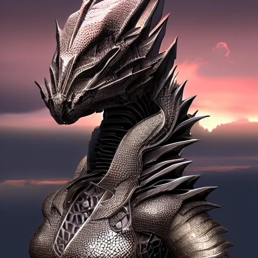 Prompt: epic bust shot, realistic detailed stunning armored anthropomorphic robot female dragon, doing an elegant pose, looking to the side, sleek streamlined armor and design, sharp claws, sleek well designed head with LED eyes, standing on two legs, on the beach during sunset, high quality, cinematic art, sunset lighting, artstation, deviantart, furaffinity