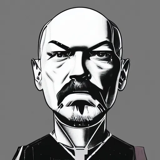 Image similar to cyberpunk vladimir lenin as the leader of a futuristic communist society, cybernetics, sharp lines, digital, artstation, colored in