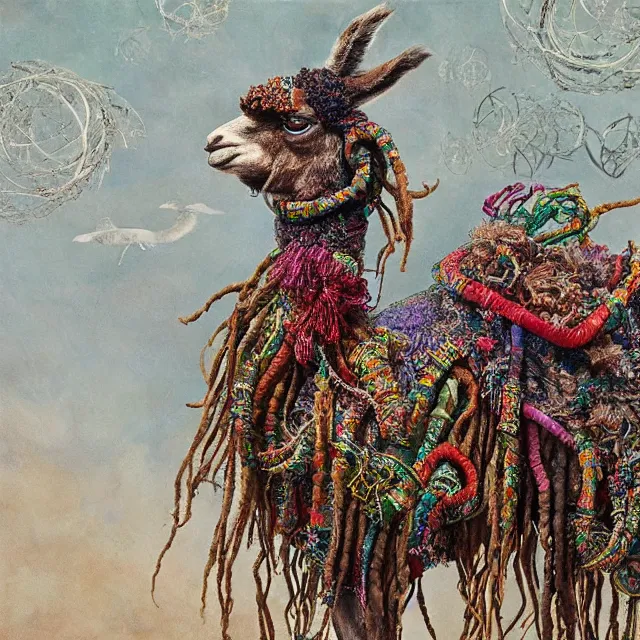 Image similar to llama with dreadlocks, by mandy jurgens, ernst haeckel, el anatsui, james jean