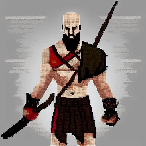 Image similar to pixel art of greek era kratos