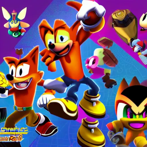 Image similar to crash bandicoot bros kirby super star ultra sonic the hedgehog gta style ratchet and clank