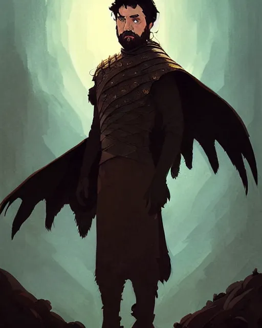 Image similar to portrait of raven male lord from game of thrones with dark hair and golden eyes, by atey ghailan, by greg rutkowski, by greg tocchini, by james gilleard, by joe fenton, by kaethe butcher, dynamic lighting, gradient light blue, brown, blonde cream and white color scheme, grunge aesthetic