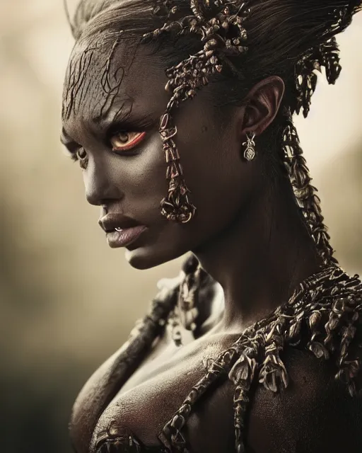 Image similar to beautiful insanely detailed portrait of a dark rhabdomancer female, 35mm, cinematic shot, photorealistic, hard light, depth of field