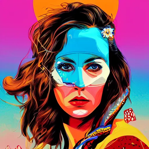 Prompt: Summer Dream, retro, desert highway, lone ranger, retro colors, bold colors, drawn by Sandra Chevrier, 8k, digital art, artstation