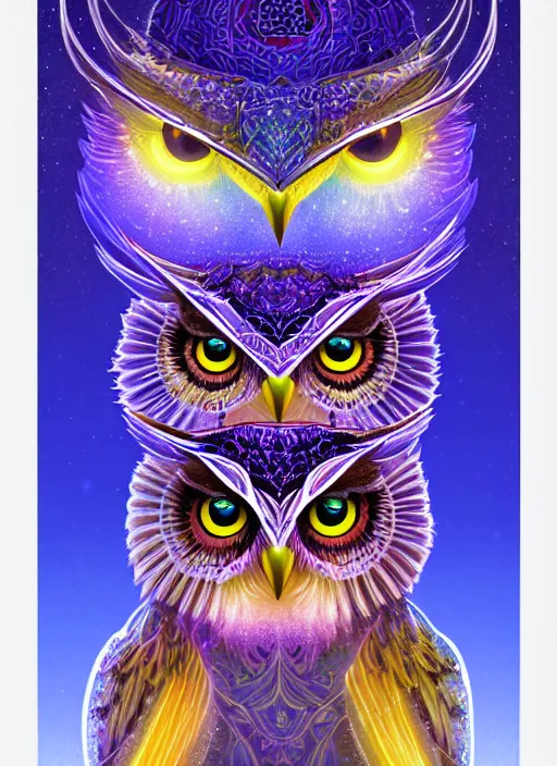 Image similar to symmetry!! product render poster vivid colors divine proportion owl, ice and snow, glowing fog intricate, elegant, highly detailed, digital painting, artstation, concept art, smooth, sharp focus, illustration,