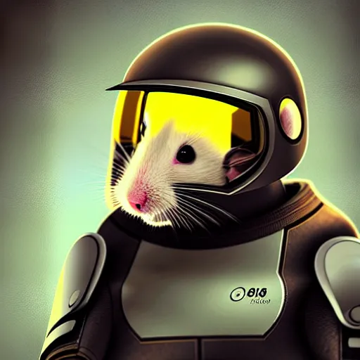 Image similar to “ hamster in a mech suit, helmet in hand, detailed portrait ”