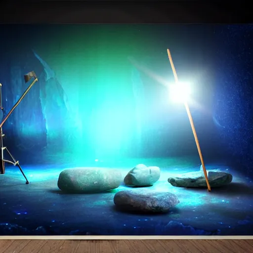 Prompt: a gemstone mineral in a dark studio room with Opal gemstone, professional digital matte painting.