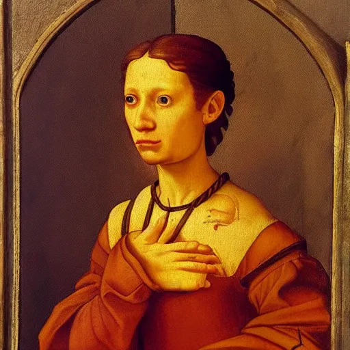 Image similar to a renaissance style portrait painting of Charmander