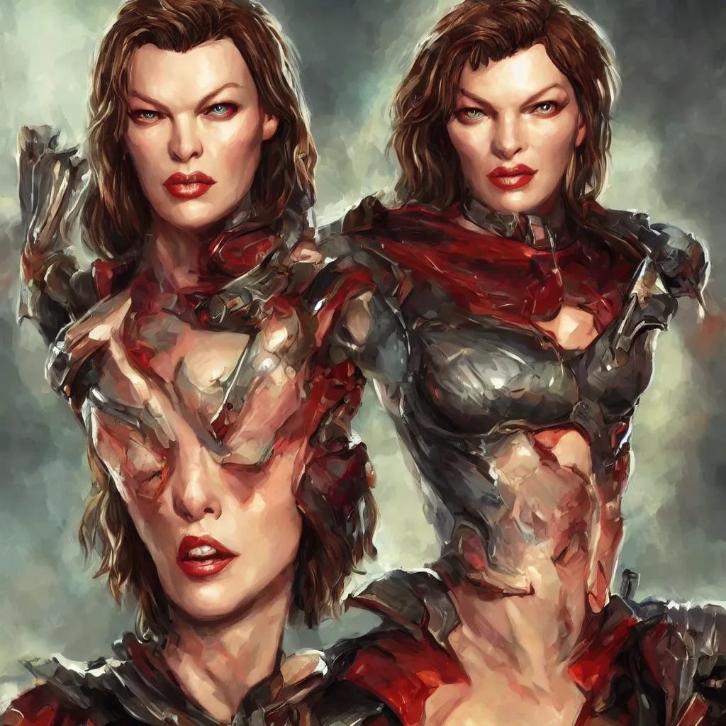 Prompt: Milla Jovovich in Marvel Universe video, D&D character, highly detailed, digital fantasy character, painted portrait, artstation, concept art, hard focus, illustration