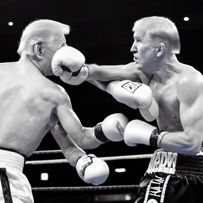 Image similar to boxing match of biden and trump, b & w detailed sharp photo