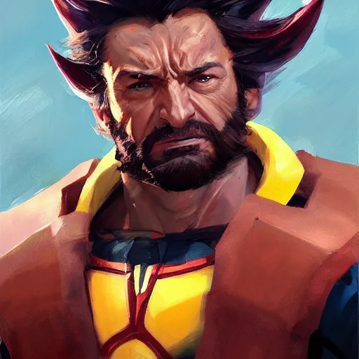 Image similar to Greg Manchess portrait painting of Wolverine as Overwatch character, medium shot, asymmetrical, profile picture, Organic Painting, sunny day, Matte Painting, bold shapes, hard edges, street art, trending on artstation, by Huang Guangjian and Gil Elvgren and Sachin Teng