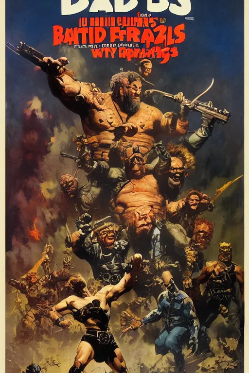 Prompt: Movie poster of The Bad Guys, by frank frazetta, ilya repin, 8k, hd, high resolution print