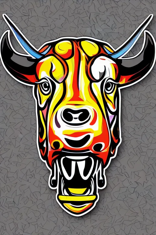 Image similar to A portrait of a bull on a motorcycle, sticker, highly detailed, colorful, illustration, smooth and clean vector curves, no jagged lines, vector art, smooth