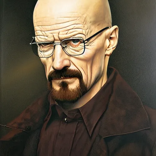 Prompt: walter white with no wrinkles, gerald brom