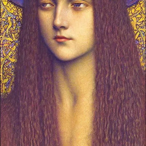 Image similar to detailed realistic face portrait of a beautiful young medieval queen by jean delville, art nouveau, symbolist, visionary, gothic