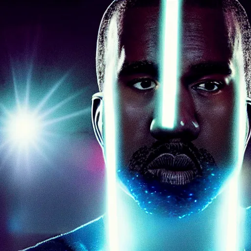 Image similar to Portrait of Kanye West as a jedi, splash art, cinematic lighting, dramatic, octane render, long lens, shallow depth of field, bokeh, anamorphic lens flare, 8k, hyper detailed, 35mm film grain