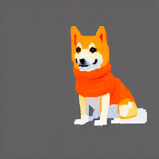 Prompt: a shiba inu wearing an orange hoodie, pixel art