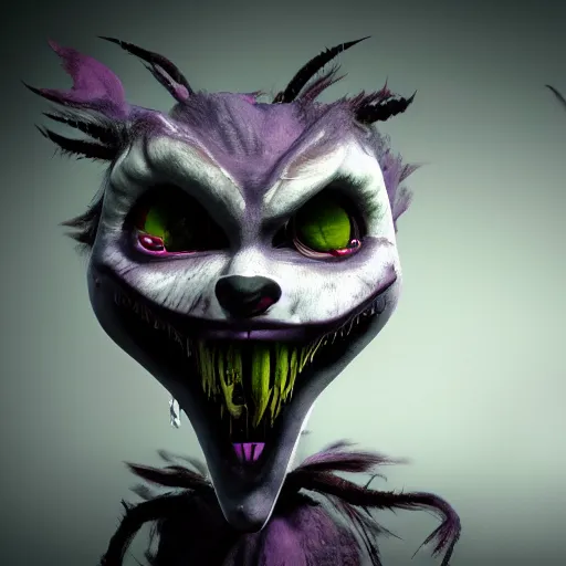 Prompt: photorealistic angry Cheshire, inspired by Tim Burton, detailed, unreal engine 4k