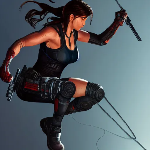 Prompt: Lara croft as spiderwoman, intricate, highly detailed, digital painting, artstation, concept art, smooth, sharp focus, illustration, Unreal Engine 5, 8K, artgerm, rutkowski, mucha